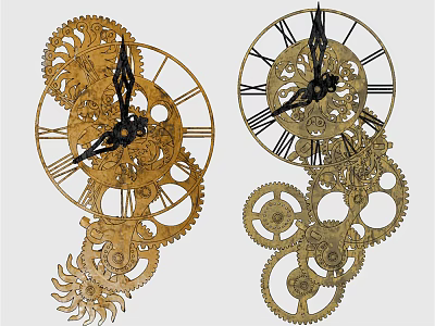 Vintage Mechanical Clocks With Intricate Gear Details And Roman Numeral Dials 3d model
