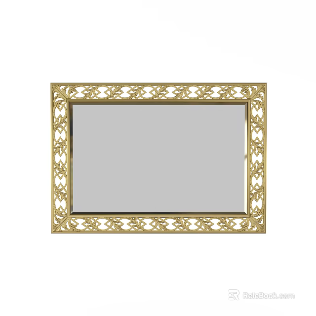 Decorative Wall Mirror With Intricate Golden Frame And Ornate Carvings 3d model 