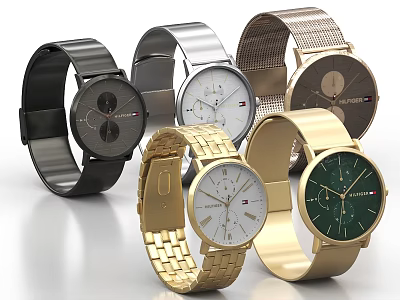 Stylish Tommy Hilfiger Watches With Metal Straps And Various Dial Colors 3d model