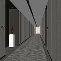 Modern Hotel Corridor Design With Textured Walls And Geometric Patterned Floor Lighting 3d model