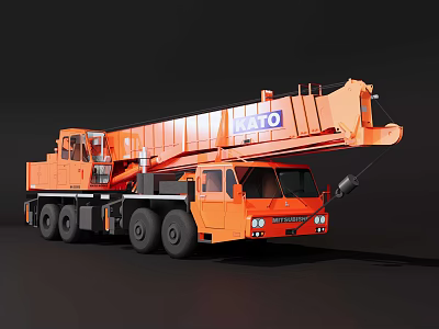 Orange KATO Heavy Duty Crane Truck With Large Boom And Multiple Wheels 3d model