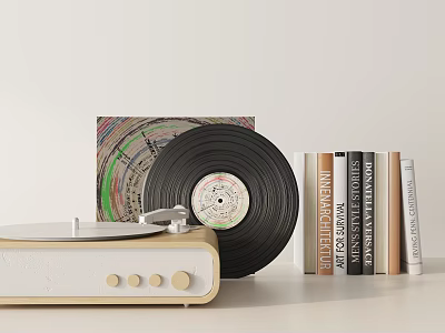 Modern Interior Decorative Ornament Combination With Vinyl Record Turntable Colorful Cover And Books 3d model