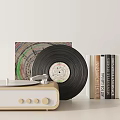 Modern Interior Decorative Ornament Combination With Vinyl Record Turntable Colorful Cover And Books