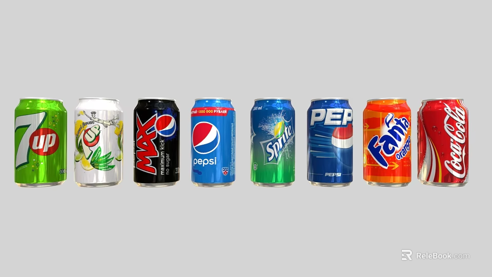 Assorted Canned Beverages Including Pepsi Sprite Coca Cola And Other Brand Drinks 3d model 