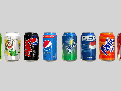 Assorted Canned Beverages Including Pepsi Sprite Coca Cola And Other Brand Drinks 3d model