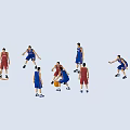 Group of People in Red and Blue Jerseys Actively Playing Basketball