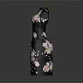 Black Cheongsam With Short Sleeves Stand Collar And Pink White Floral Embroidery