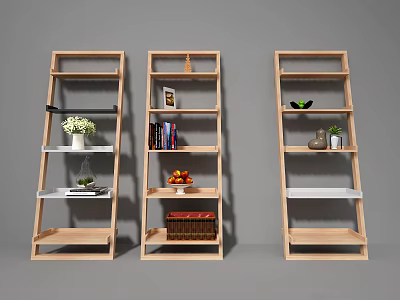 Stylish Wooden Shelving Units For Home Storage Display With Books Decor And Plants 3d model
