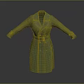 Green Trench Coat 3D Model Featuring Double Breasted Design Belt And Collar 3d model