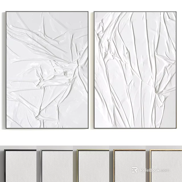 Modern White Textured Frames With Folded Design Two Panel Wall Art Decor 3d model 
