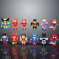 Multiple Building Block Superhero Characters And Creature Figures With Various Colors And Designs 3d model
