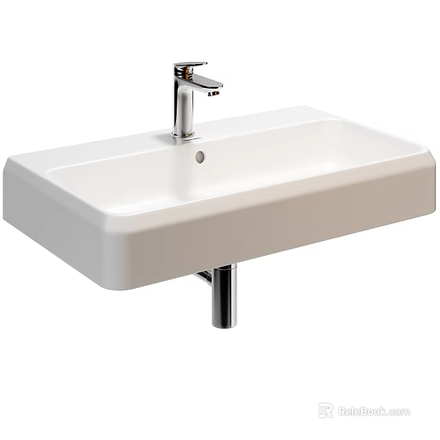 Modern White Ceramic Rectangular Countertop Washbasin With Single Hole Chrome Faucet 3d model