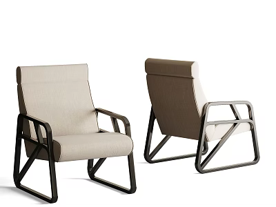 Two Stylish Accent Chairs with Beige Fabric Upholstery and Black Metal Frame Modern Design 3d model