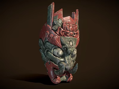 Traditional Style Decorative Ornament Set Featuring Mask Design Red Green Carved Dragon Patterns 3d model