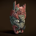 Traditional Style Decorative Ornament Set Featuring Mask Design Red Green Carved Dragon Patterns