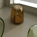 Modern Glass Stool With Green Yellow Vases On White Countertop By Window Blinds