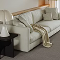 Light Beige Two seater Sofa with Cushions Throw Blanket and Black Side Table Lamp