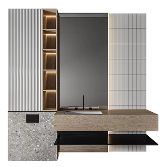 Simple Bathroom Cabinet Bathroom Mirror Wash Desk Basin Faucet Bathroom Cabinet Background Wall 3d model