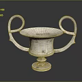 Silver Household Vessel With Double Ring Handles And Base Stand Design