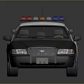 White and Black Police Car With Red Blue Emergency Lights And POLICE Badge