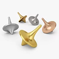 Metallic Conical Decorative Pieces In Silver Gold Copper Colors Arranged On Base With Standalone Design