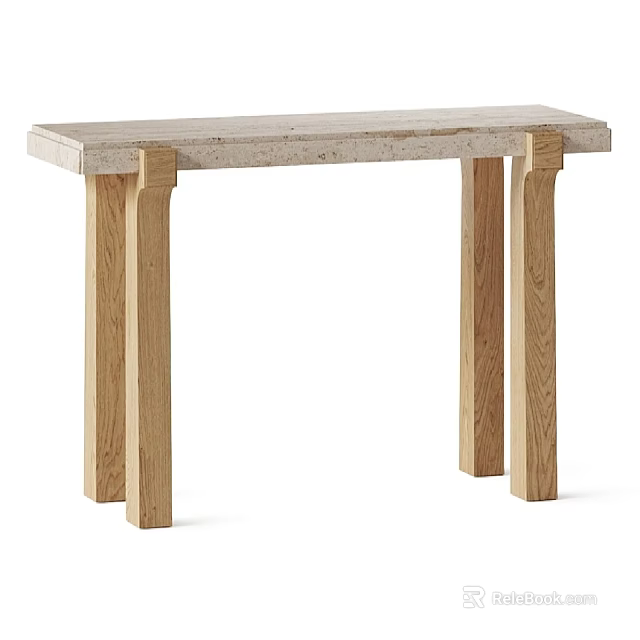 Modern Long Wooden Bench With Oak Legs And Stone Top Simple Design 3d model 