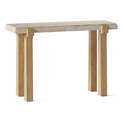 Modern Long Wooden Bench With Oak Legs And Stone Top Simple Design 3d model
