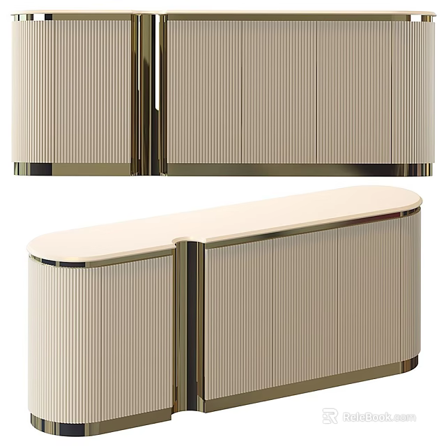 Modern Beige Cabinet Design With Vertical Stripe Pattern Gold Frame And White Countertop 3d model 