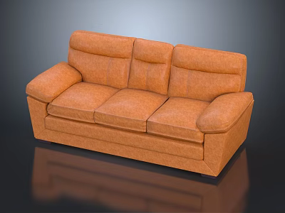 Orange Three Seater Sofa With Modern Upholstered Design And Comfortable Backrest Armrests 3d model