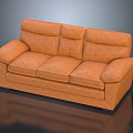 Orange Three Seater Sofa With Modern Upholstered Design And Comfortable Backrest Armrests 3d model