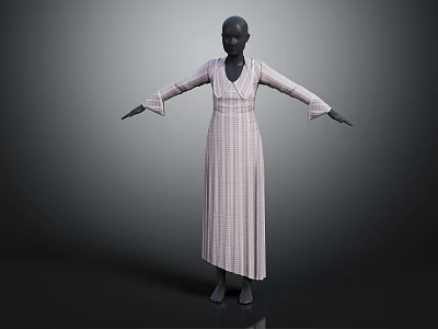 Elegant Striped Long Sleeve V Neck Maxi Dress For Women 3d model