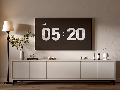 TV Stand with Wall Mounted TV Decorative Items and Floor Lamp 3d model