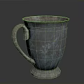 Artisanal Blue Green Striped Ceramic Mug With Metallic Accents And Curved Handle