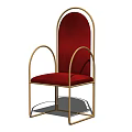 Burgundy Velvet Leisure Chair with Golden Metal Frame and Curved Modern Design