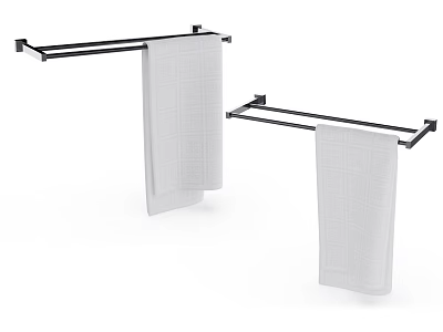 Modern Bathroom Towel Racks With Black Frame And White Hanging Towels 3d model