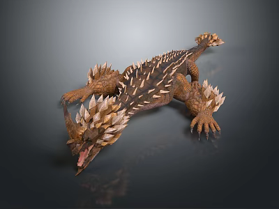 Game and Movie Character Fantasy Reptile With Sharp Spikes Brown Scales Open Mouth Crawling Posture 3d model