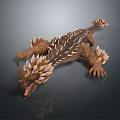Game and Movie Character Fantasy Reptile With Sharp Spikes Brown Scales Open Mouth Crawling Posture