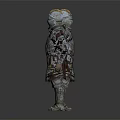 Two Medieval Armor Clad Figures With Rusted Metallic Plates Red Cape And Worn Details