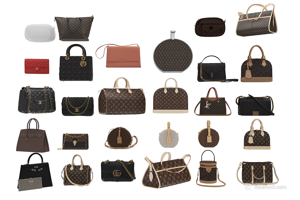 Fashionable Women's Bags Collection With Various Styles Different Colors Tote Shoulder And Clutch 3d model 