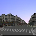Modern Commercial Street With Multi story Buildings Storefronts Street Lamps And Crosswalks