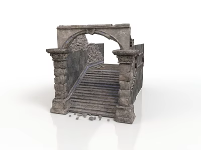 Ancient Stone Architecture Featuring Structural Archway Staircase Detailed Columns And Textured Walls 3d model