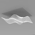 Modern Contemporary Ceiling Mounted Chandelier With Wavy White Lines And Square Grid Geometric Design