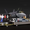 Fighter Jet With Ground Crew And Support Equipment 3d model