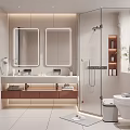 Modern Bathroom Interior Design With Double Vanity Mirrors Shower Enclosure And Toilet