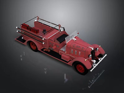 Vintage Red Fire Truck with Ladder Water Tank and Classic Structure 3d model