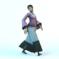 Traditional Female Character In Purple Green Costume With Long Sleeves Long Skirt Standing Pose