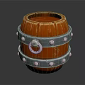 Rustic Wooden Barrel With Metal Hoops And Decorative Ring Accents