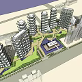 Modern High Rise Buildings With Glass Facades Greenery And Trees Around Area