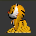 Decorative Ornament Set With Yellow Smiling Tiger Toy And Treasure Ornament On Pile Of Coins