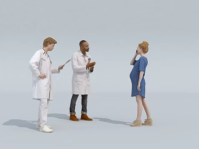 Two Doctors And Pregnant Woman Consulting During Medical Health Checkup Discussion 3d model